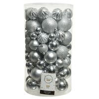 Decoris 100x stuks kunststof kerstballen zilver 4-5-6-7-8 cm - thumbnail