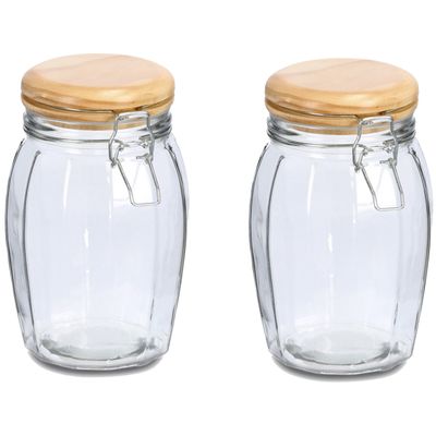 Voorraadpotten/bewaarpotten - 2x - 1.2L - glas - met beugelsluiting - D12 x H19 cm