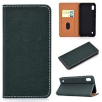 Voor Galaxy A10 effen kleur magnetische horizontale Flip lederen draagtas met kaartsleuf & houder (groen)