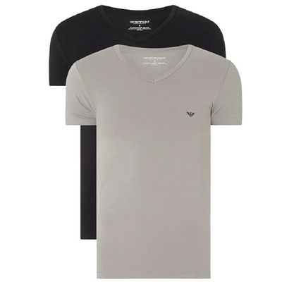 Armani T-shirts V-hals Core 2-pack zwart-grijs