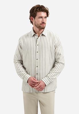 No- Excess Shirt Linen Vertical Big Stripe 31470224 Overhemd 044 Taupe