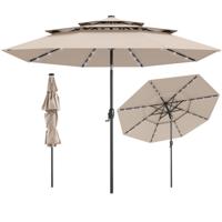 3-Laags Parasol met Slinger Aan Beide Zijden 30° Kantelbare Tuinscherm Terrasparasol Beige