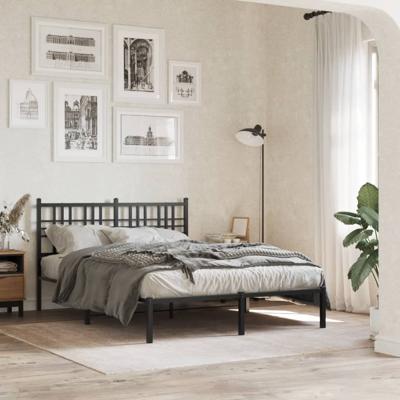 Bedframe met hoofdbord metaal zwart 120x200 cm