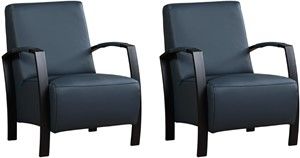 Set van 2 Blauwe leren industriële stalen fauteuils Glory - Toledo Leer Marine (blauw leer)