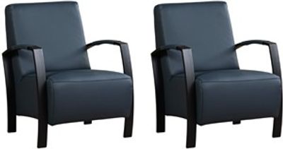Set van 2 Blauwe leren industriële stalen fauteuils Glory - Toledo Leer Marine (blauw leer)