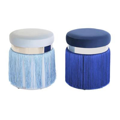 Voetensteun DKD Home Decor Zilverkleurig Metaal Hemelsblauw Marineblauw Franjes 35 x 35 x 41 cm (2 Stuks)