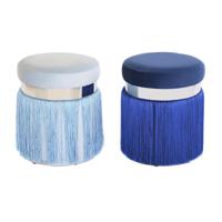 Voetensteun DKD Home Decor Zilverkleurig Metaal Hemelsblauw Marineblauw Franjes 35 x 35 x 41 cm (2 Stuks)