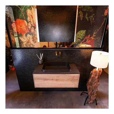 MONDIAZ ERIN 80cm badmeubel onderkast washed oak met 1 lade wastafel midden zonder kraangaten kleur urban