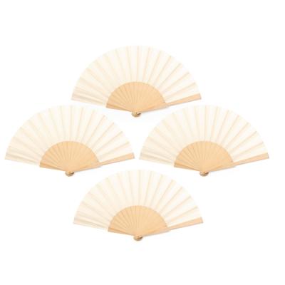 Handwaaier/spaanse waaier Alicante - 4x - beige - hout/polyester - 42 x 23 cm - verkoeling/zomer