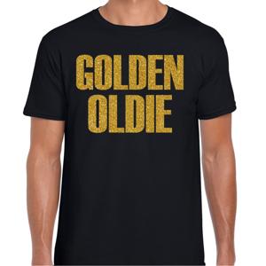 Verkleed T-shirt heren - golden oldie -  zwart - glitter goud - fout/goud/stout