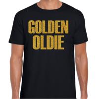 Verkleed T-shirt heren - golden oldie -  zwart - glitter goud - fout/goud/stout