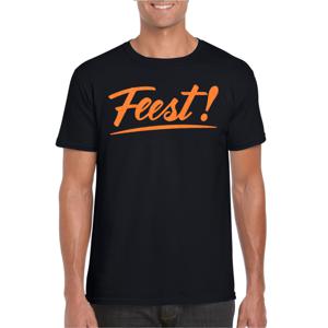 Verkleed T-shirt voor heren - feest - zwart - oranje glitter - carnaval/themafeest