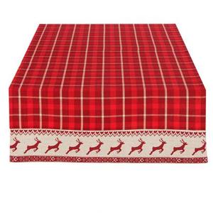 Clayre & Eef Tafelloper 50x140 cm Rood Beige Katoen Rechthoek Herten