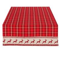 Clayre & Eef Tafelloper 50x140 cm Rood Beige Katoen Rechthoek Herten