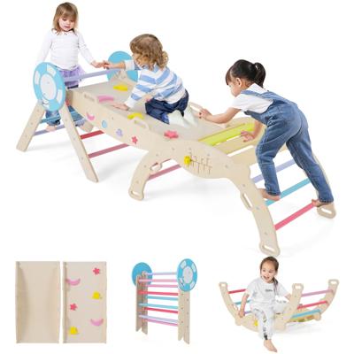 7-in-1 Driehoekige klimset Houten Montessori-klimset met Nautisch Thema-Multicolor