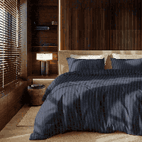 Dekbedovertrek Katoen-Satijn - Satijnstreep - Lits-Jumeaux (240x220 Cm) - Donkerblauw Katoen-satijn Katoen - Strepen & Hotel Luxe - Presence - Dekbed-Discounter.nl