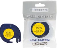 Rillprint compatible LetraTAG tape voor Dymo 91202, 12 mm, plastic, geel - thumbnail