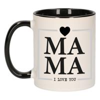 Bellatio Decorations Cadeau koffie/thee mok voor mama - zwart/grijs - ik hou van jou - keramiek - Moederdag   - - thumbnail