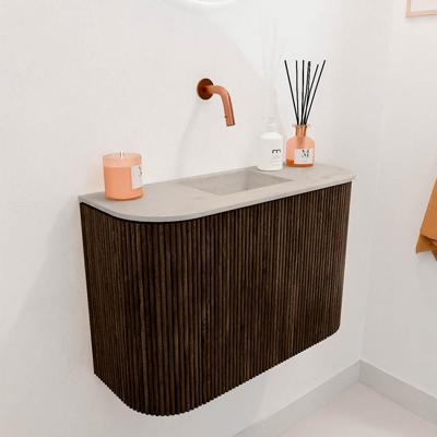 Toiletmeubel Mondiaz Joya Dlux | 63.2 cm | Meubelkleur Walnut | Faye wastafel Opalo Wasbak Midden | Zonder kraangat(en)