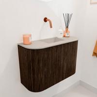 Toiletmeubel Mondiaz Joya Dlux | 63.2 cm | Meubelkleur Walnut | Faye wastafel Opalo Wasbak Midden | Zonder kraangat(en)
