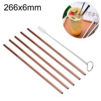5 stuks herbruikbare RVS recht drinken stro + Cleaner borstel set Kit 266 * 6mm (Rose goud)
