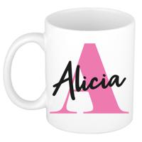 Naam mok Alicia - roze - wit - keramiek - 300 ml - verjaardag/cadeau beker