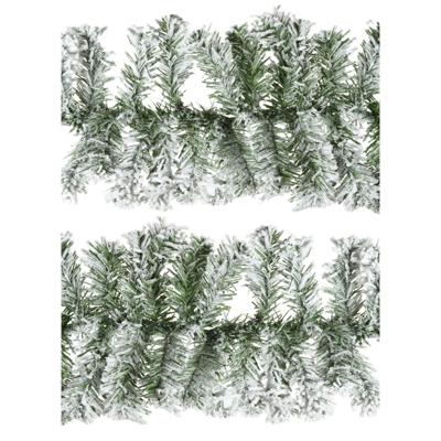 Dennenslinger/dennen guirlande - 2x - groen - besneeuwd - 270 x 9,5 cm - PVC - 160 tips