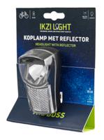 Ikzi Light koplamp the boss, 1 witte led 20lux. incl bracket en batterijen (hangverpakking)