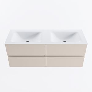 MONDIAZ VICA 130cm badmeubel onderkast Linen 4 lades. Wastafel CLOUD dubbel 2 kraangaten, kleur Talc.