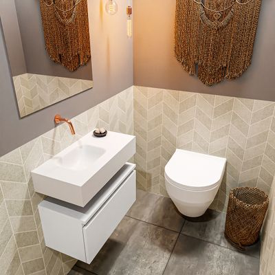 Toiletmeubel Mondiaz Andor | 60 cm | Meubelkleur Talc | Lex vrijhangend wastafel Talc Links | Zonder kraangat