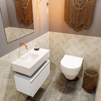 Toiletmeubel Mondiaz Andor | 60 cm | Meubelkleur Talc | Lex vrijhangend wastafel Talc Links | Zonder kraangat
