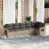 6-delige Loungeset met kussens poly rattan lichtgrijs