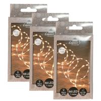 Draadverlichting lichtsnoer - 3x - 66 led lampjes - warm wit - zilver draad - 100 cm - lichtdraad
