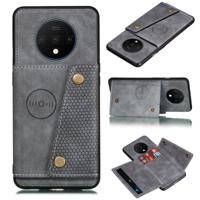 Voor OnePlus 7T schokbestendige magnetische PU + TPU beschermhoes met kaartsleuven (grijs)