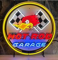 Hot Rod Garage Neon Verlichting - Met Achterplaat - 65 x 65 cm - thumbnail