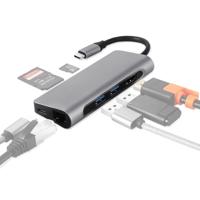 TY-02 7 in 1 USB-C / Type-C Multi-port HUB Adapter with HDMI Output TF Card / SD Card Reader 2 x USB 3.0 Ports USB-C / Type-C Power Delivery RJ45