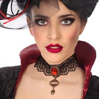 Atosa Verkleed sieraden ketting met edelsteen - zwart/rood - dames - kunststof - Heks/vampier   - - thumbnail