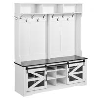 VEVOR Kapstok, Houten Kapstok met Bankje & Schoenenrek, Witte Kapstok met Verstelbare Planken & 12 Haken & USB-Licentiestrip, voor Hal
