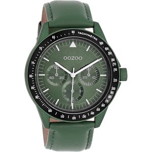 OOZOO C11111 Horloge Timepieces staal-leder zwart-groen 45 mm