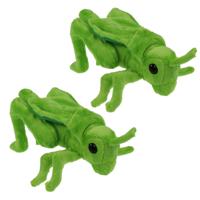 Sprinkhaan pluche knuffel dier - 2x - groen - insecten - 26 cm