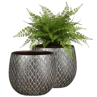 Mica decorations Bloempot / plantenpot Madeira - 2x - zilver - terracotta - 16 cm - schubbenpatroon Mica decorations Bloempot / plantenpot Madeira - 2x - zilver - terracotta - 16 cm - schubbenpatroon