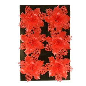 Decoratie bloemen op clip - 6x stuks - rood - kunststof - bloemen versiering