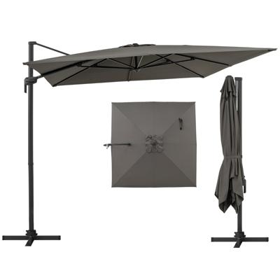 Zonnescherm 300 x 300 cm Parasol met Slinger Verstelbare Tuinparasol 360° Draaibaar Grote Terrasparasol Grijs