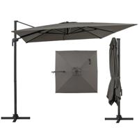 Zonnescherm 300 x 300 cm Parasol met Slinger Verstelbare Tuinparasol 360° Draaibaar Grote Terrasparasol Grijs