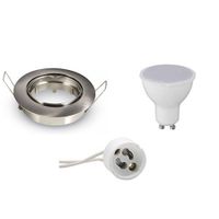 LED Spot Set - GU10 Fitting - Inbouw Rond - Mat Chroom - 4W - Warm Wit 3000K - Kantelbaar Ø82mm - thumbnail