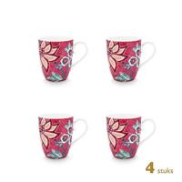 Pip Studio Koffiekoppen - Flower Festival Donker Roze - 350ml - 4 St.