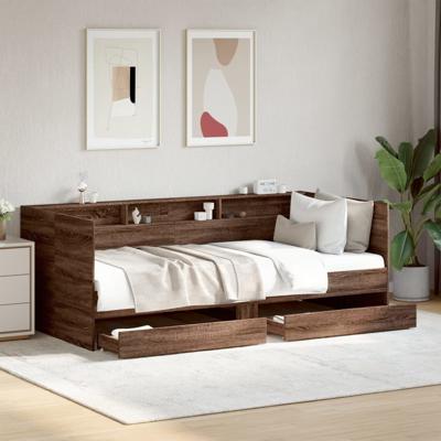 Slaapbank met lades zonder matras 75x190 cm bruin eikenkleurig