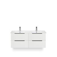 Seville Badmeubelset 120 cm - 4 laden Wit Hoogglans Edge greep - Wastafel Enjoy Dubbel