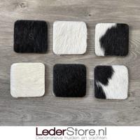 Koeienhuid onderzetters zwart wit 10x10cm - thumbnail