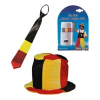 Belgie supporters set - hoge hoed - met vlag schminkstift - stropdas/kravat - volwassenen - landen